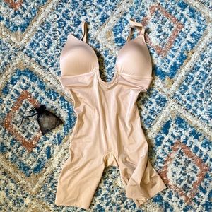Low-Back Shapewear -  Suit Your Fancy Plunge Low-Back Mid-Thigh Bodysuit